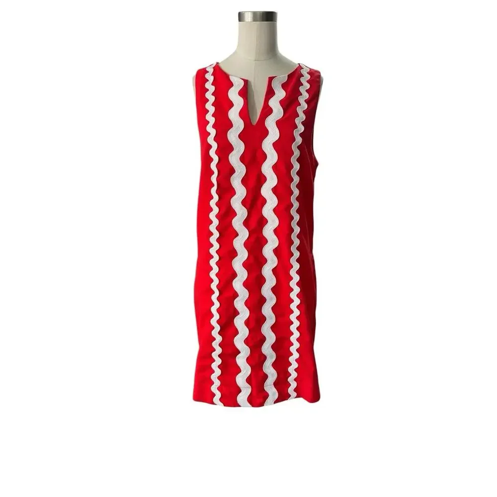 Prosperina Gigi Red Ric Rac Cotton Shift Mini Dress size Small - Picture 2 of 14